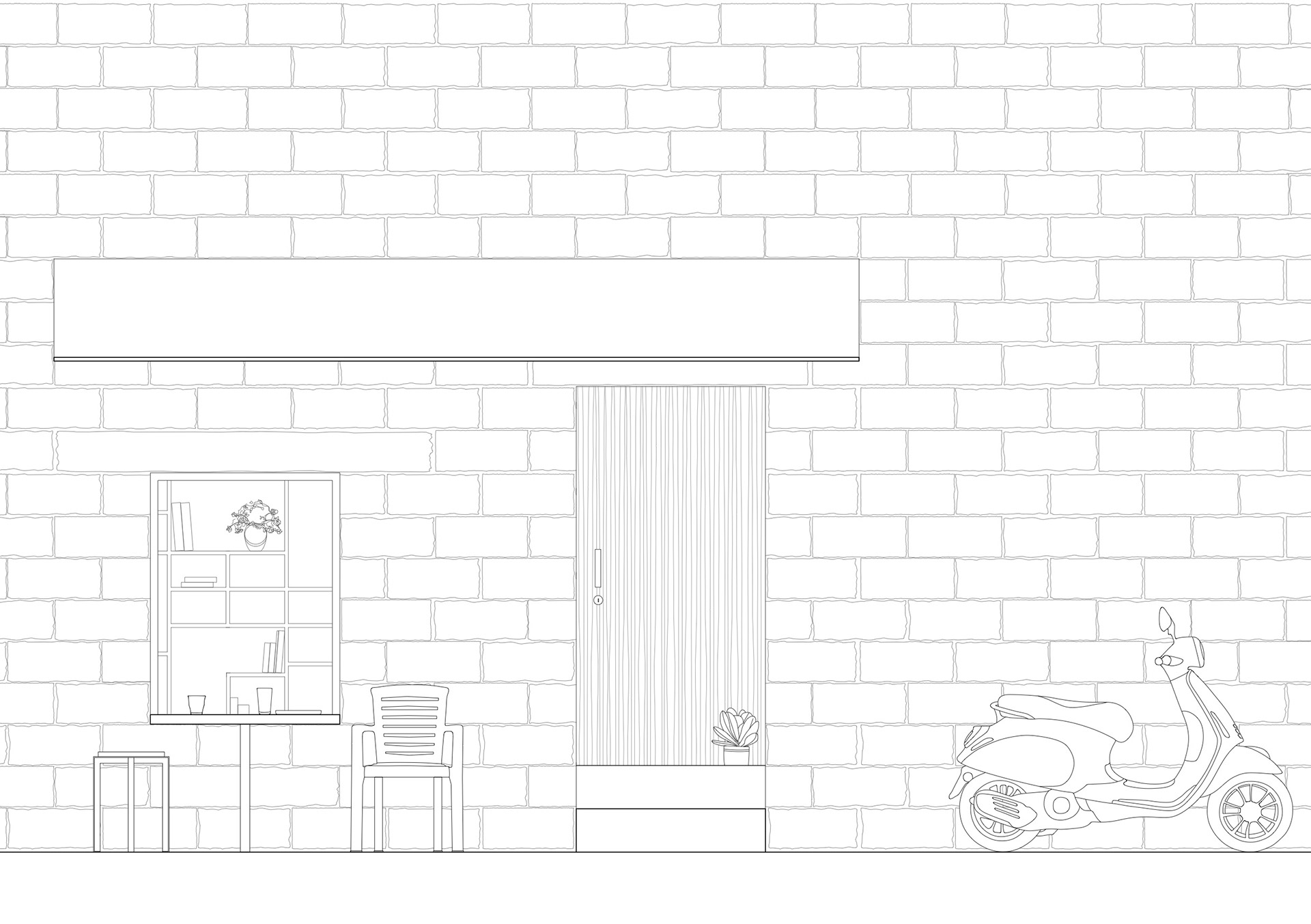 Inside out: here the shutter can also become a table. The inhabitant decides if his private life overflows on the street and if we can see inside, or he can shut himself off completely